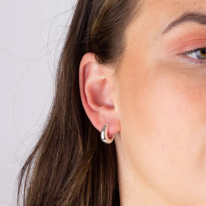 Organic Huggie Hoop Earrings - Silver