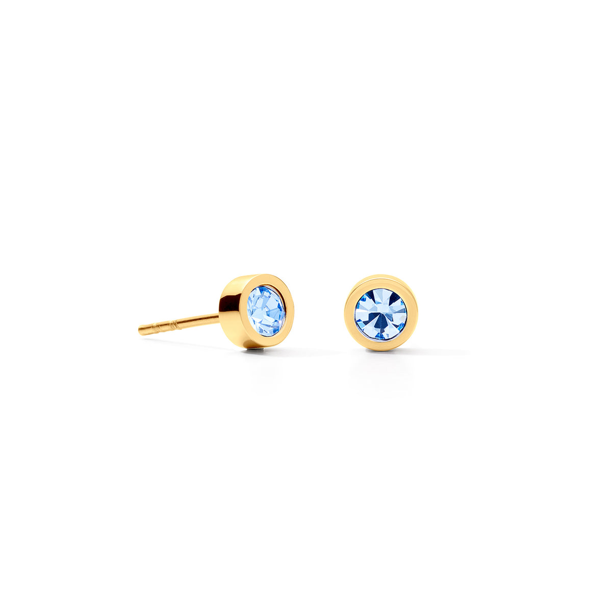 Coeur De Lion  Stainless Steel Gold Plated Sparkling Dots Light Blue Crystal Stud Earrings