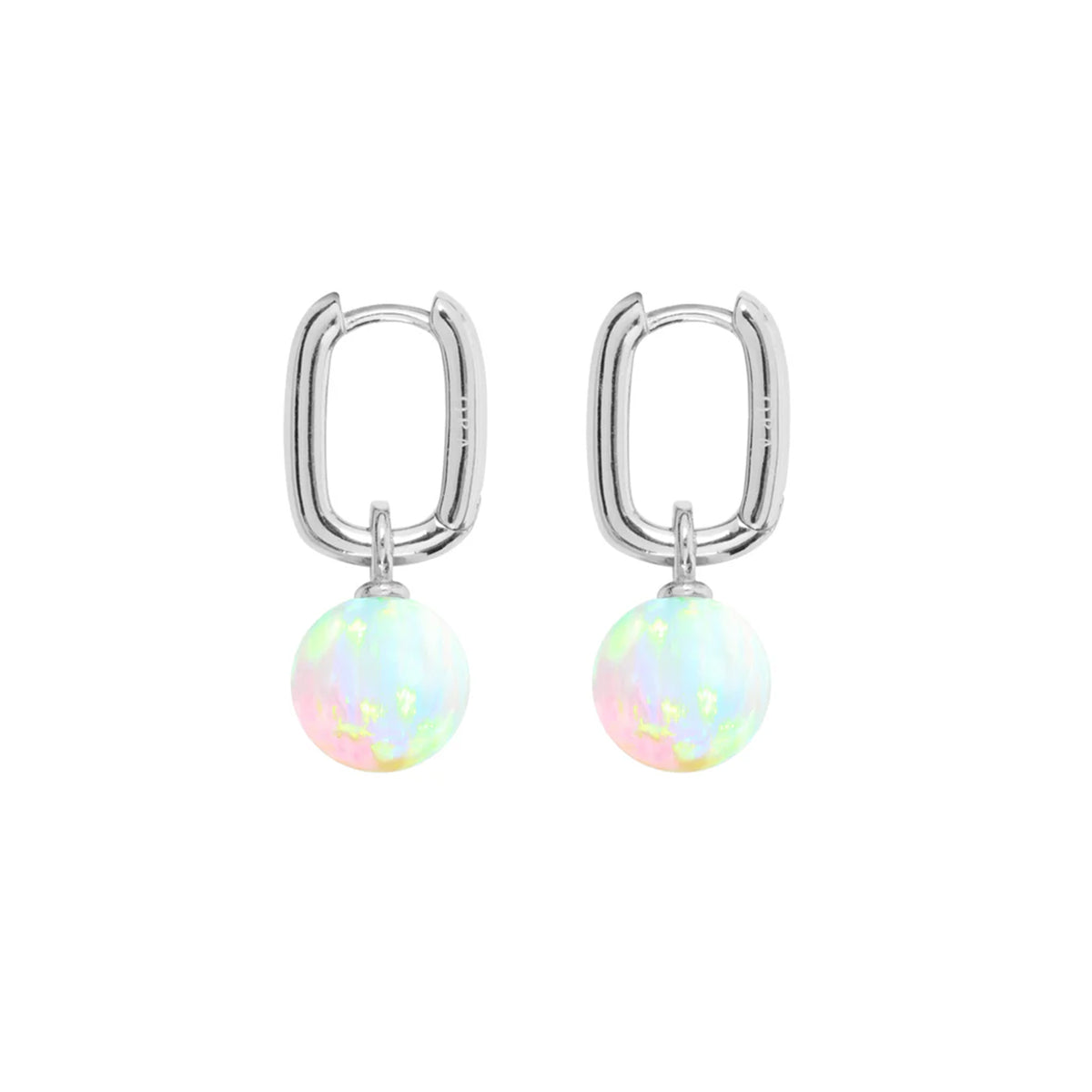 Silver Square Hoop 12mm Lab Grown Sea Opal Earring