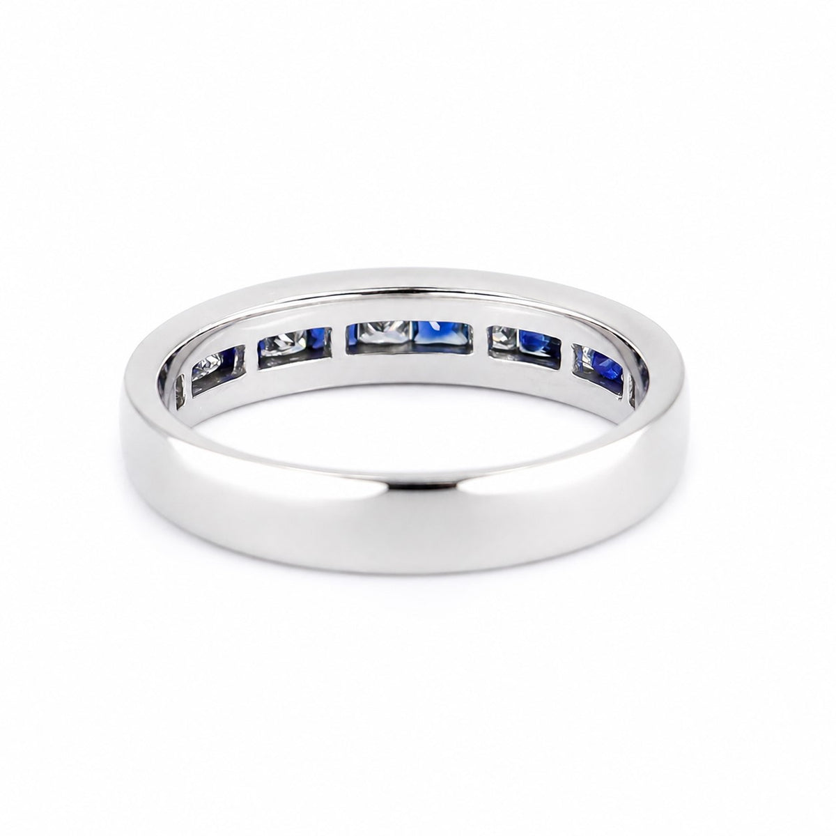 9ct White Gold Sapphire & Diamond Channel Set Half Eternity Ring