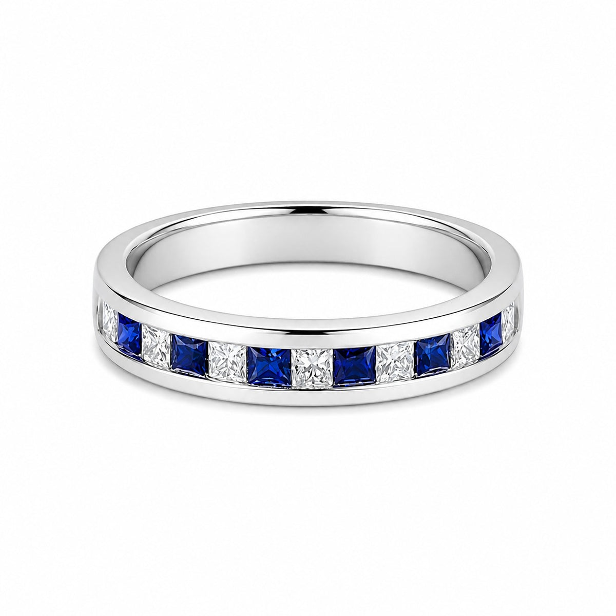9ct White Gold Sapphire & Diamond Channel Set Half Eternity Ring