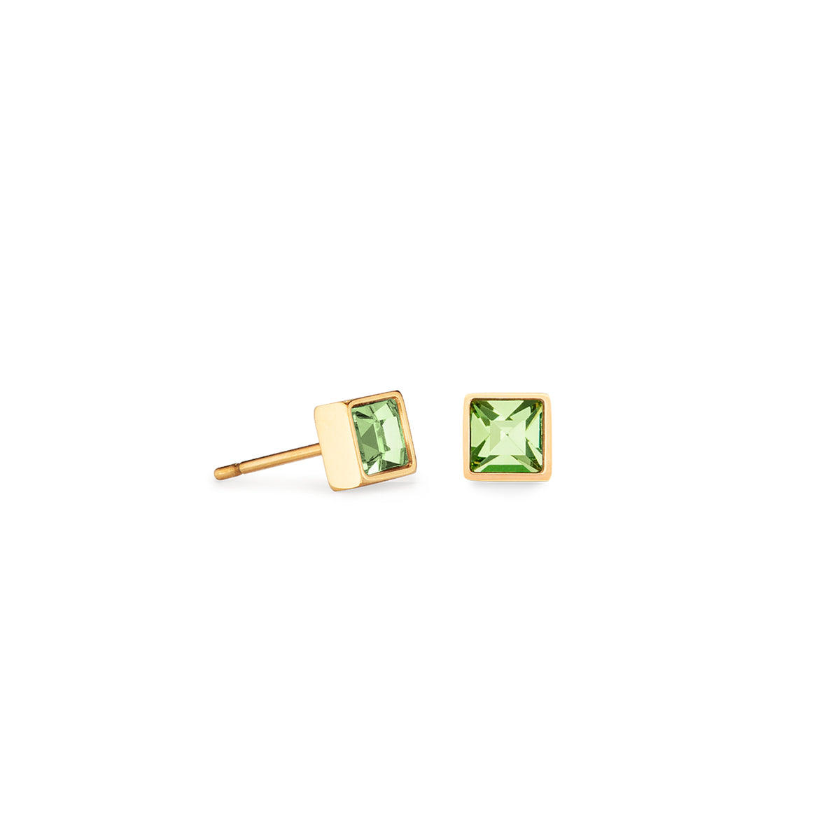 Coeur De Lion Stainless Steel Gold Plated Green Square Crystal Studs