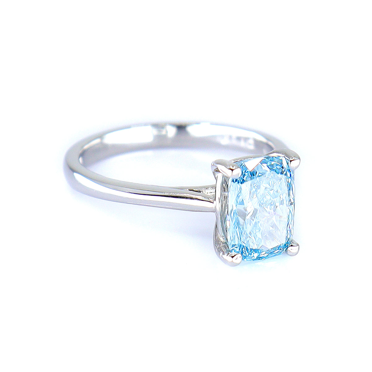 Platinum 2.07ct Blue Lab Grown Diamond Certificated Cushion Cut Diamond Ring