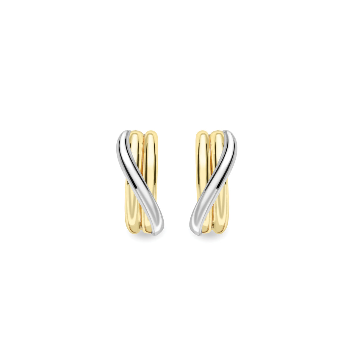 9ct Yellow & White Gold Crossover Half Hoop Earrings