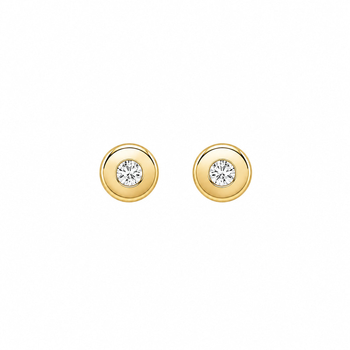 9ct Yellow Gold 4mm Rub Set Cubic Zirconia Sqaure Profile Round Stud Earring