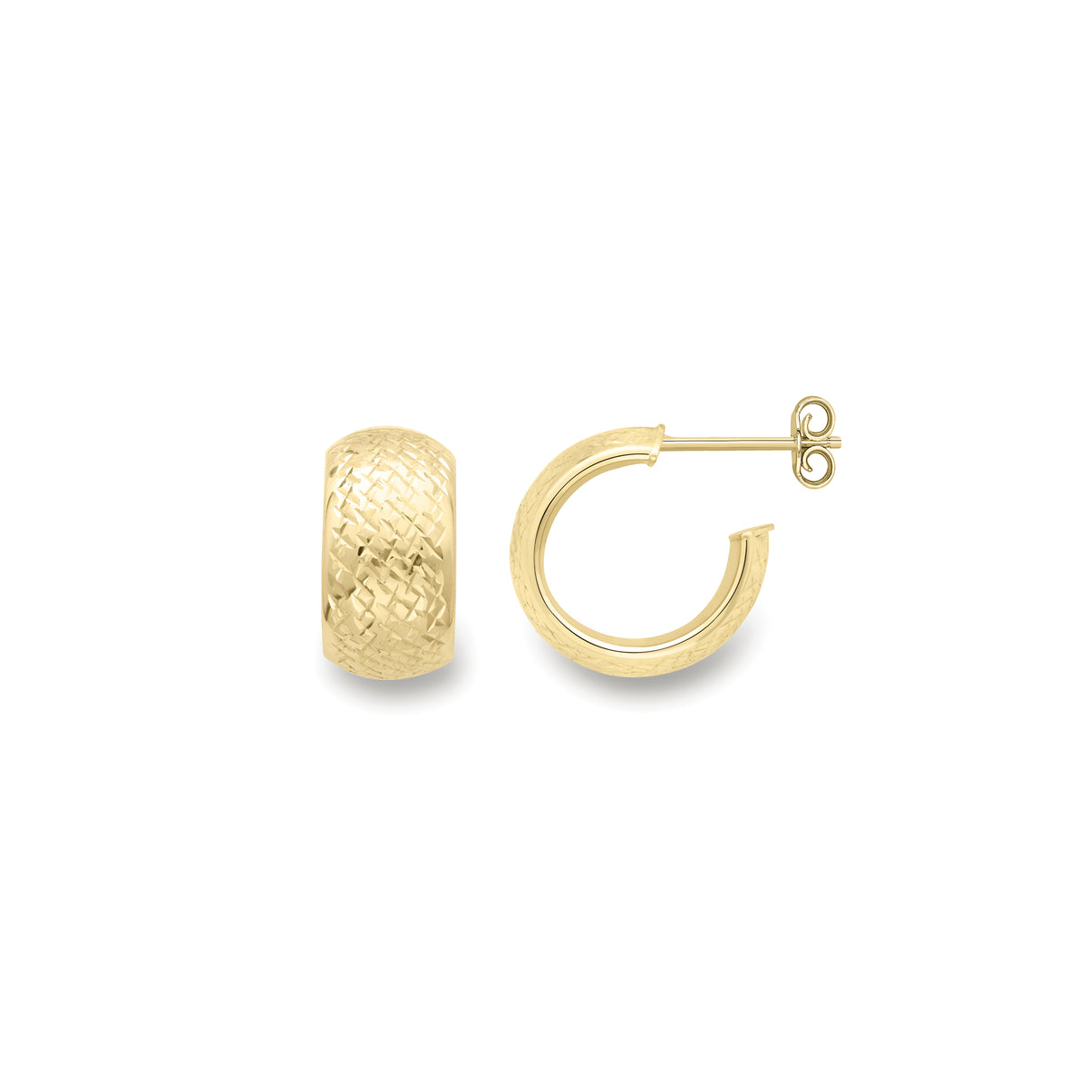 9ct Yellow Gold Diamond Cut Chunky Dome Half Hoop