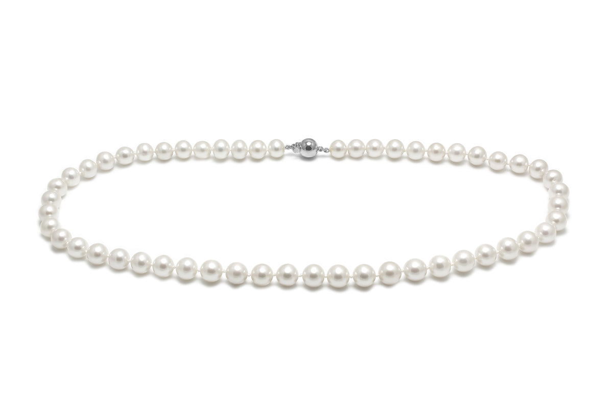 9ct White Gold Freshwater White 7.5-8mm Pearl Necklace 18"