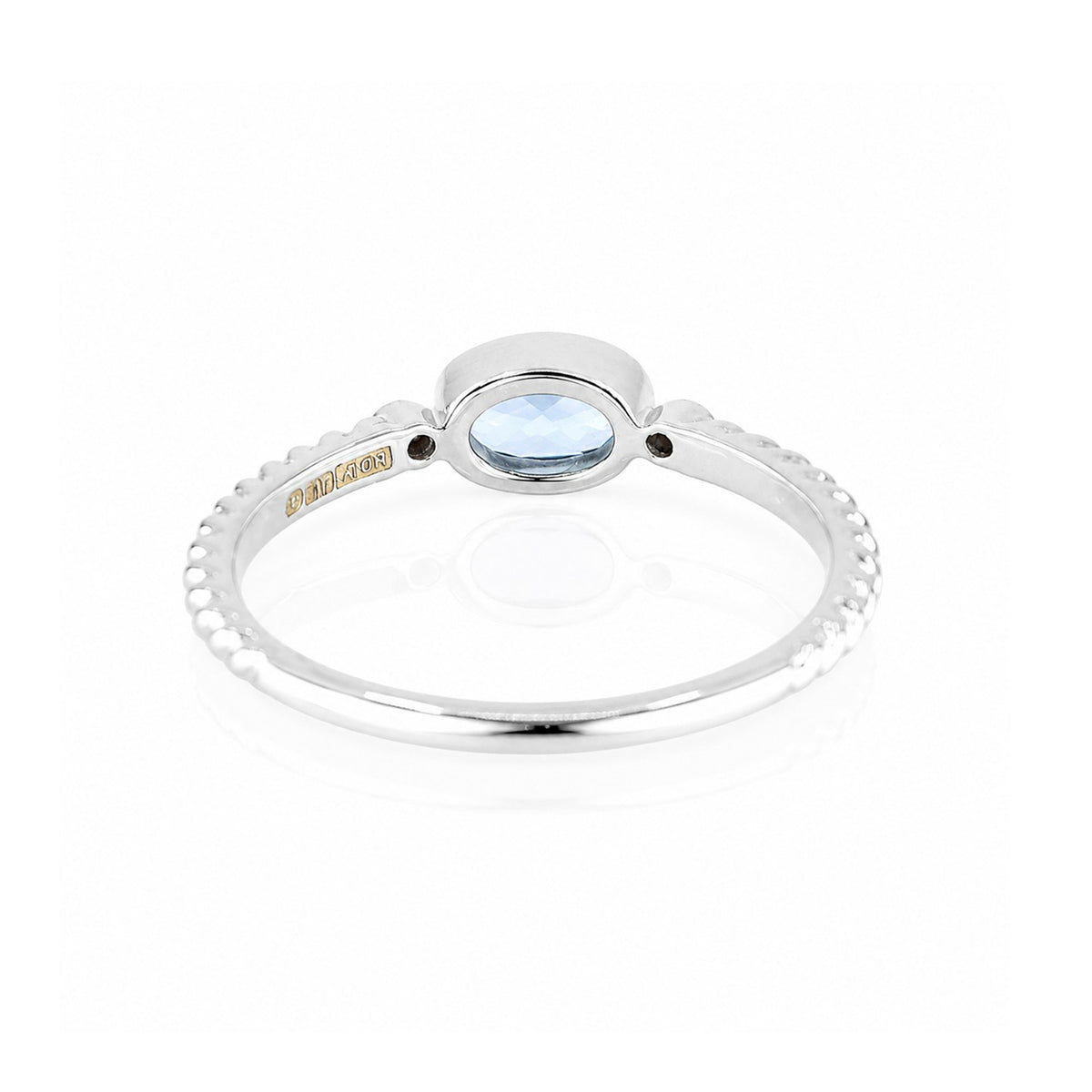 9ct White Gold Rub Set Oval Blue Topaz & Diamond Rope Shoulder Ring