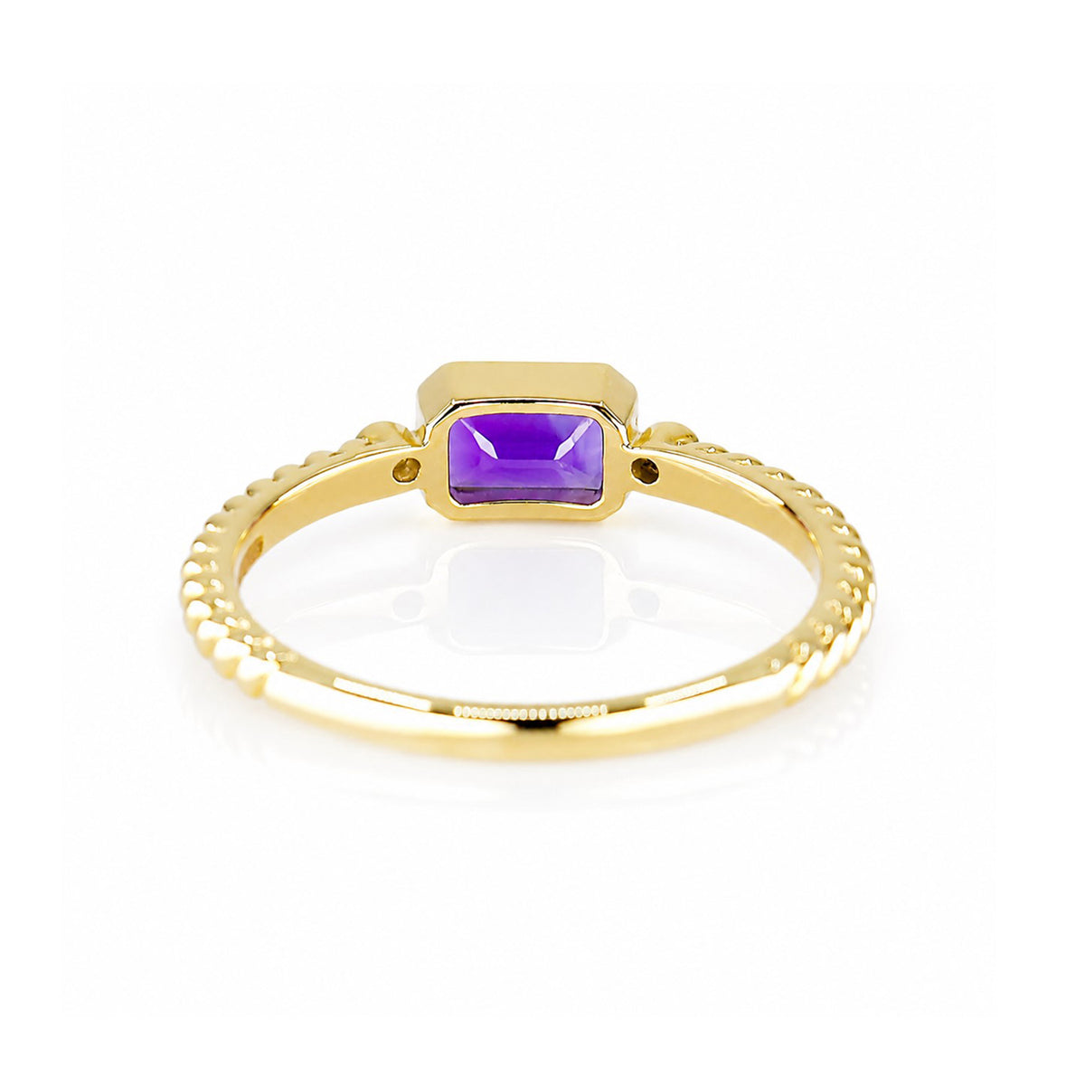 9ct Yellow Gold Rectangle Amethyst (0.53ct) & Diamond (0.03ct) Rub Set 3 Stone Ring