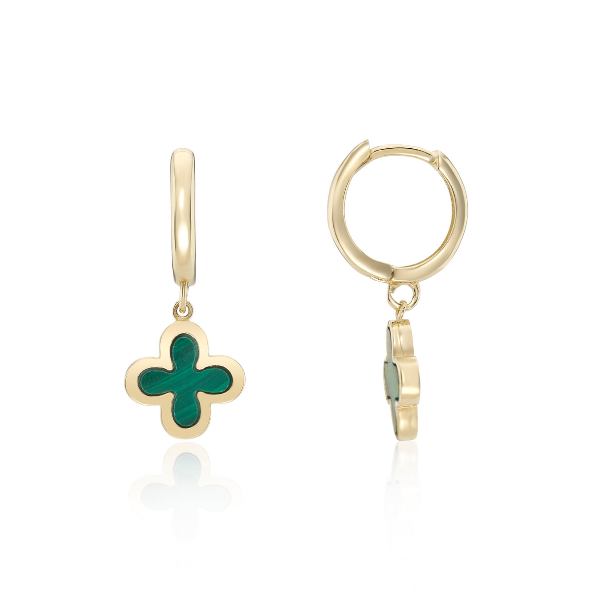 9ct Yellow Gold Malachite Flower Hoops