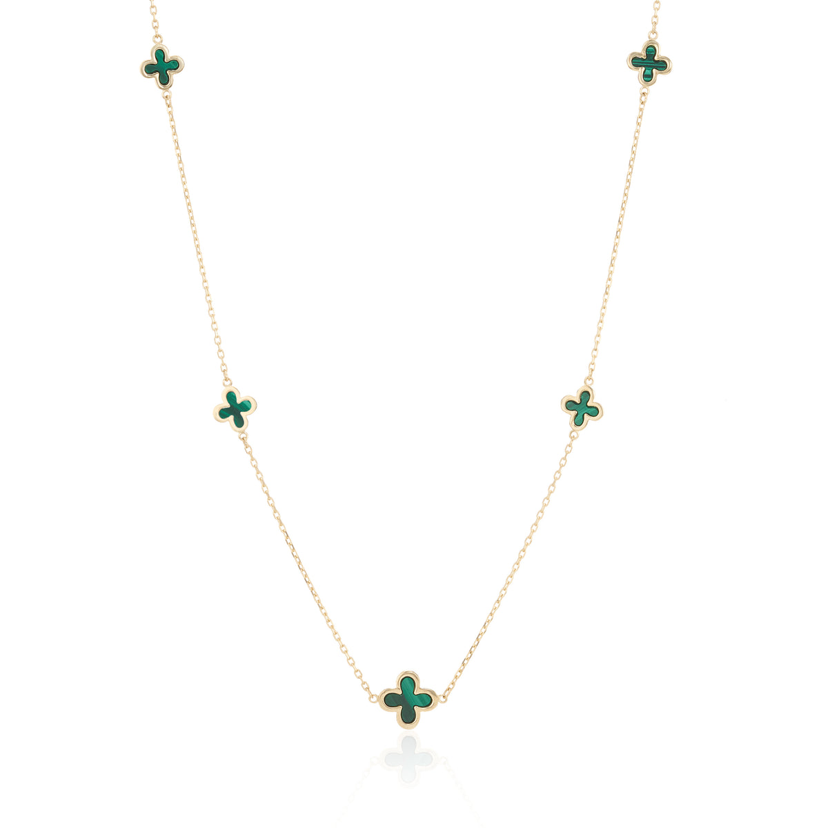 9ct Yellow Gold Malachite Flower Necklace