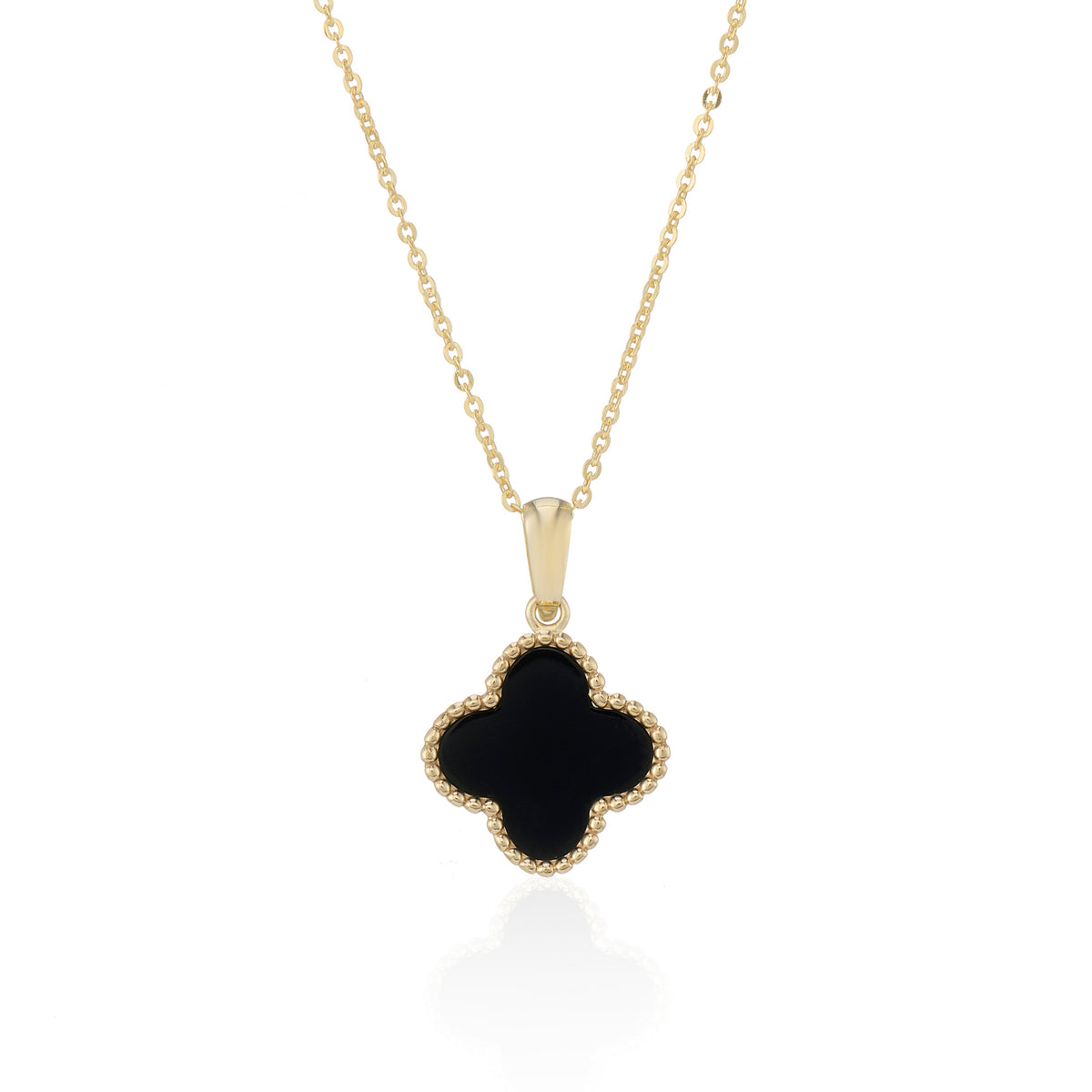 9ct Yellow Gold Onyx Flower Pendant