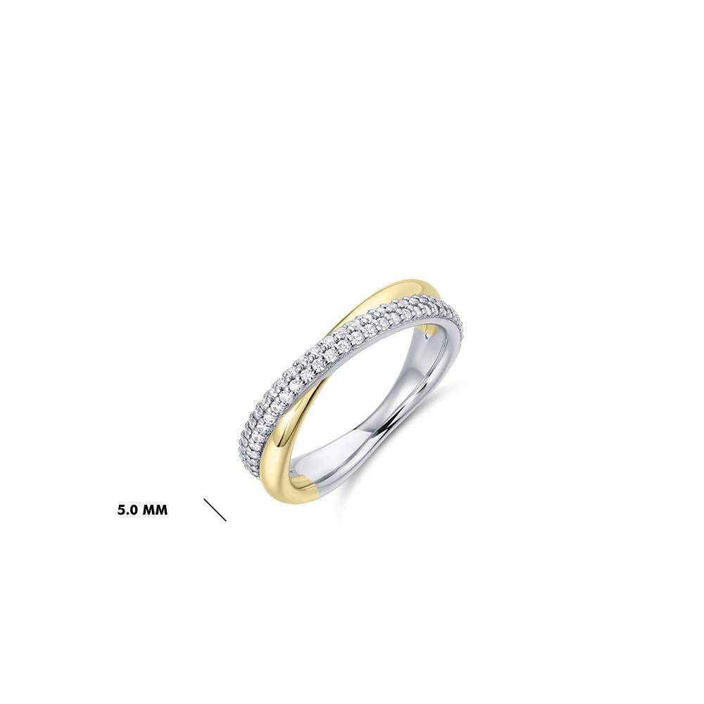 Gisser Two Tone Crossing Bold Band Pave Ring