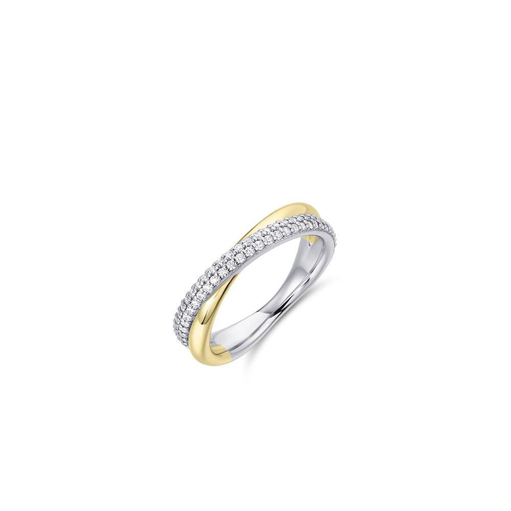 Gisser Two Tone Crossing Bold Band Pave Ring