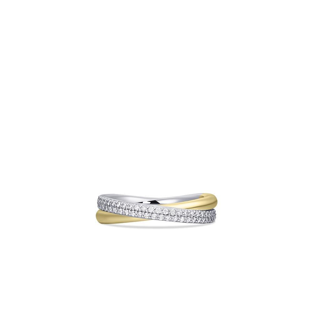 Gisser Two Tone Crossing Bold Band Pave Ring