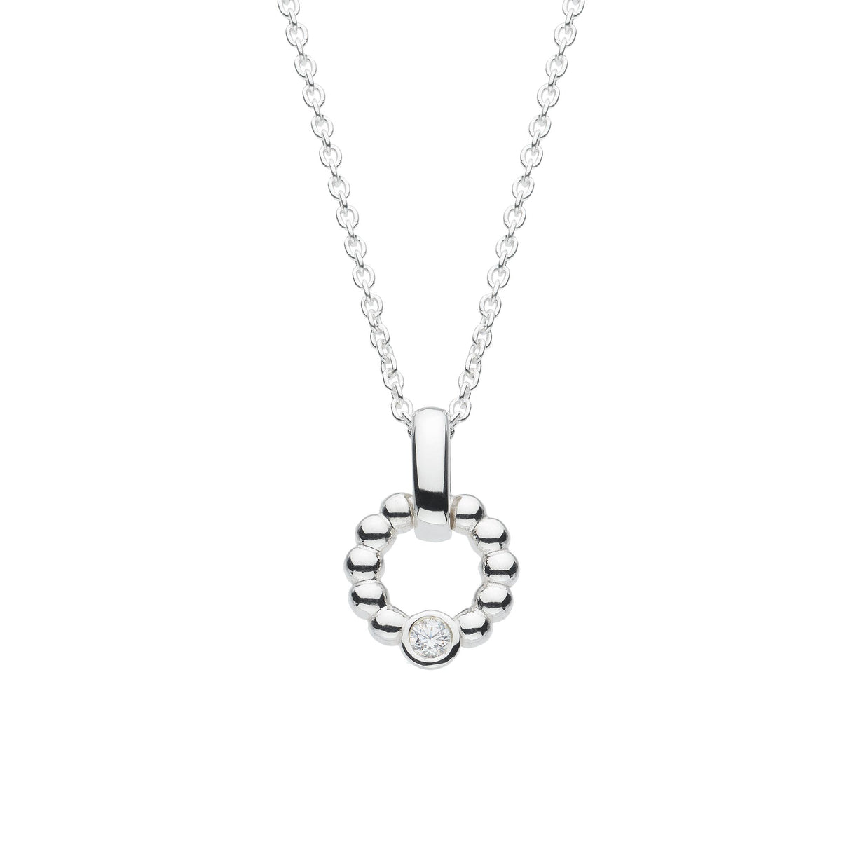 Dew Silver CZ Beaded Open Circle Pendant & Chain