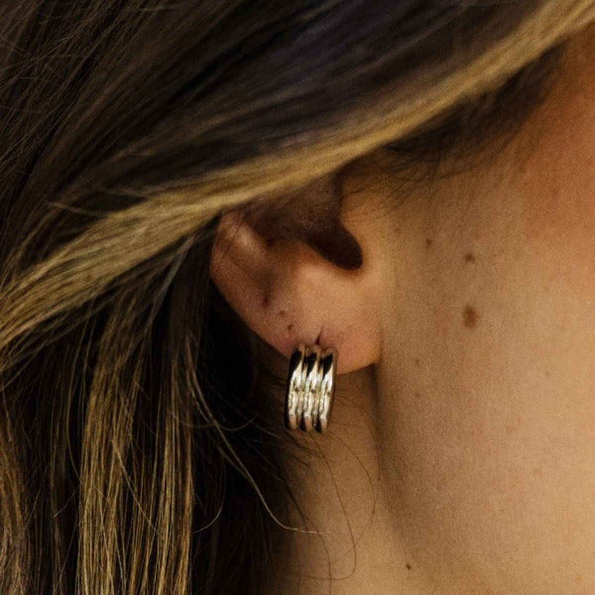 Gisser Sterling Silver Plated Triple Bold Bands Stud Earrings