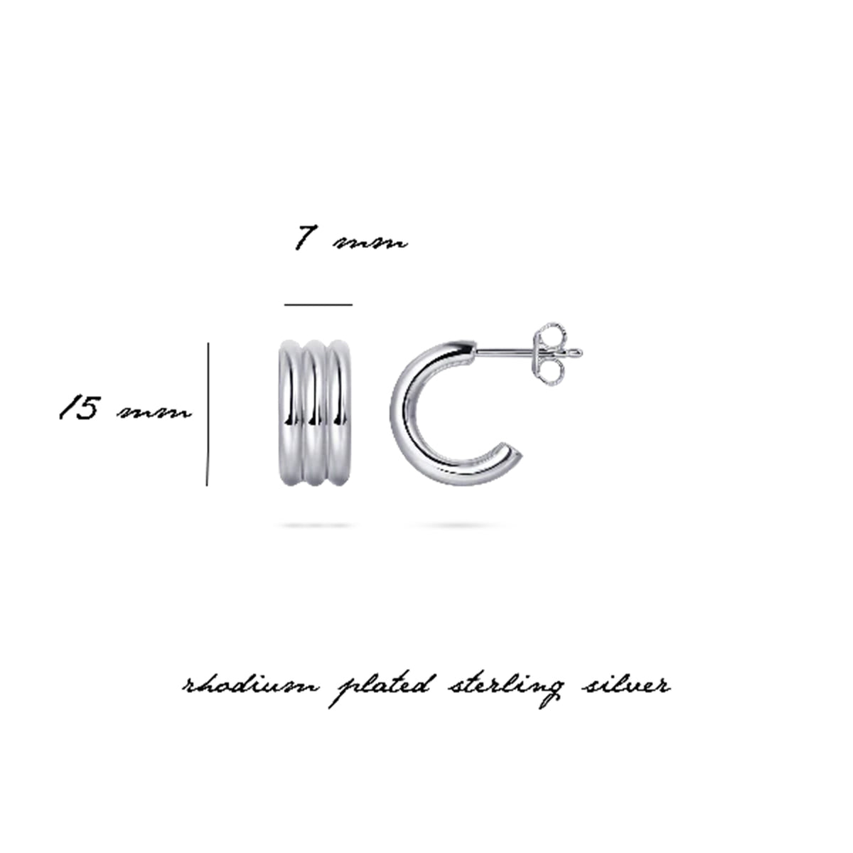 Gisser Sterling Silver Plated Triple Bold Bands Stud Earrings