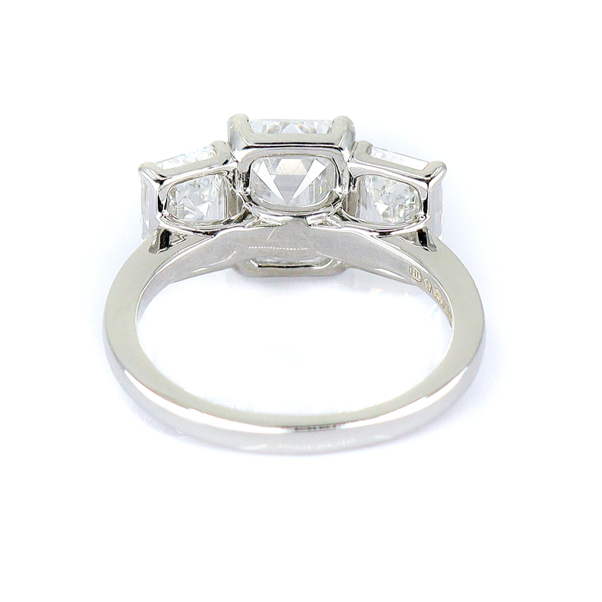 Platinum 5.31ct Lab Grown Certificated Emerald Cut Diamond Trilogy Ring