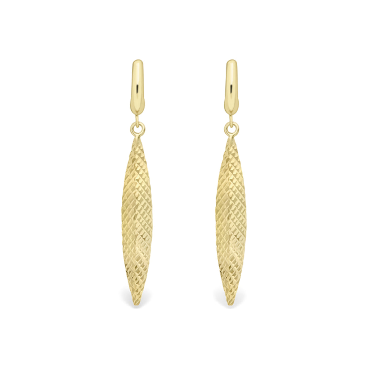 9ct Yellow Gold Diamond Cut Torpedo Drop Earrings