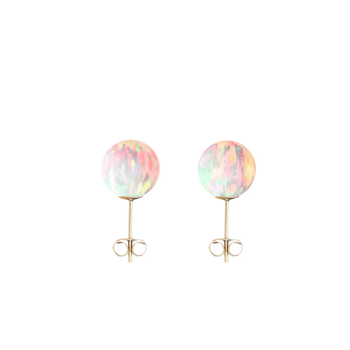 9ct Gold Lab Grown Sun Opal 8mm Stud Earrings