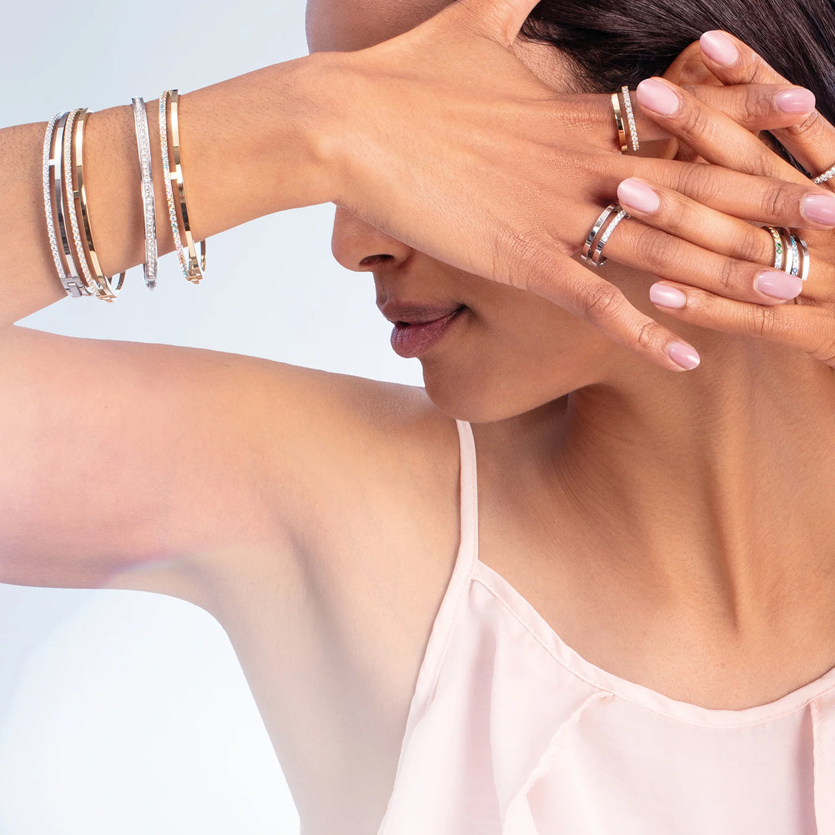 Coeur De Lion Stainless Steel Eternal Unity White Crystal Bangle