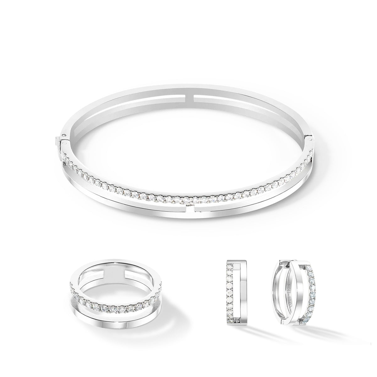Coeur De Lion Stainless Steel Eternal Unity White Crystal Bangle