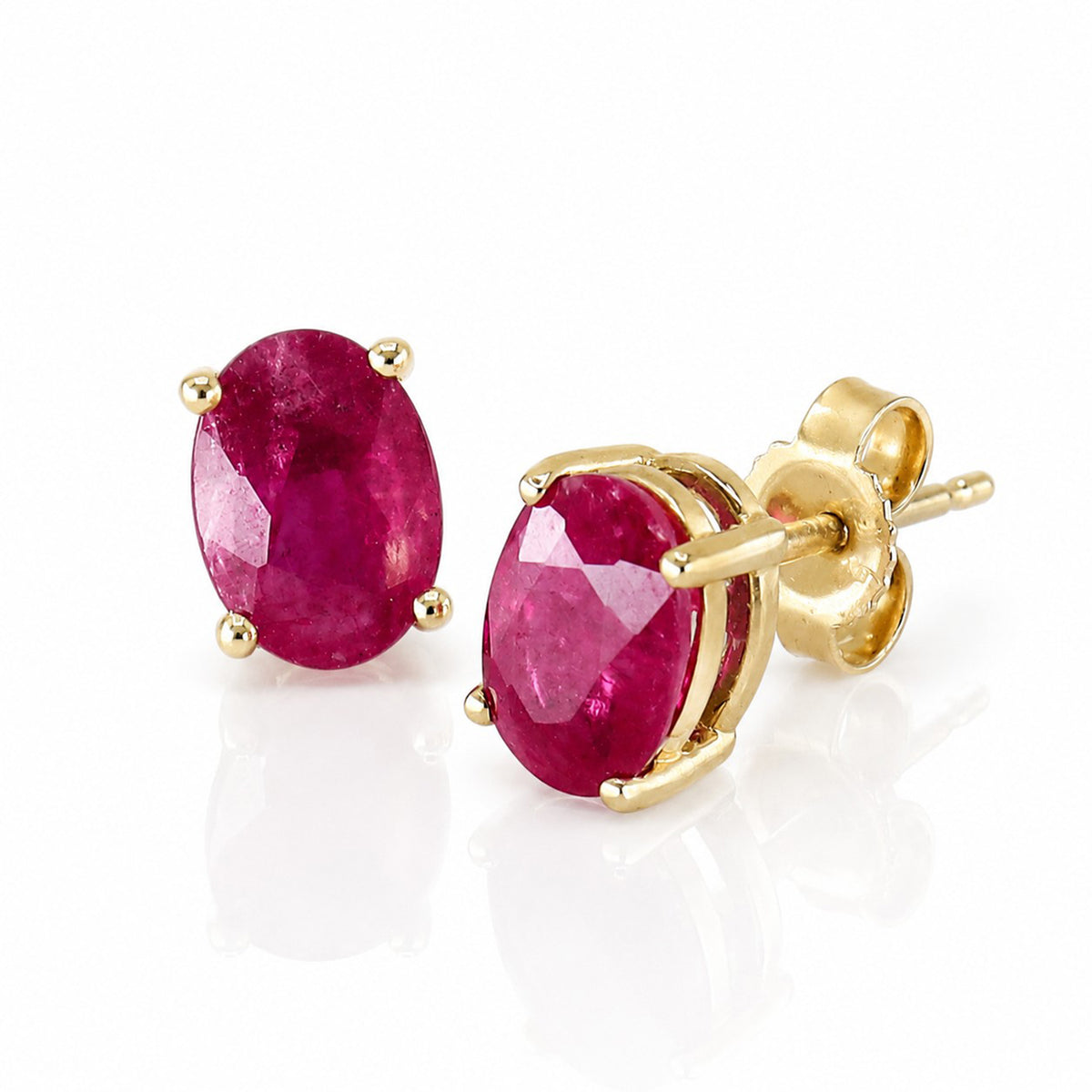 9ct Yellow Gold 1.87ct TW Oval Cut Ruby Four Claw Stud Earrings