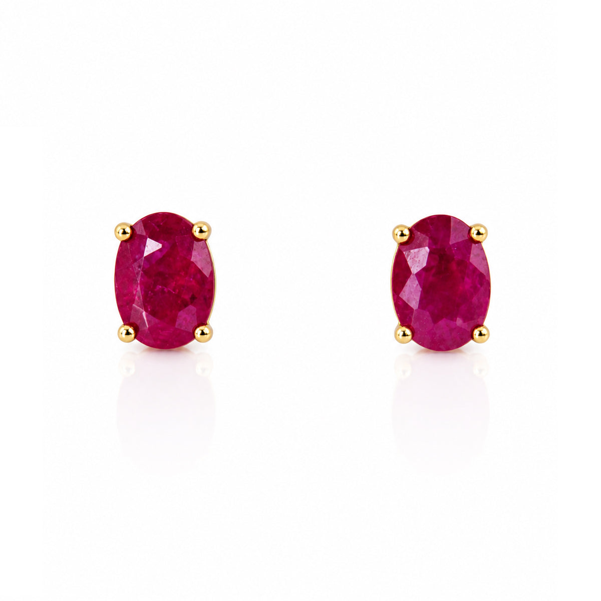 9ct Yellow Gold 1.87ct TW Oval Cut Ruby Four Claw Stud Earrings