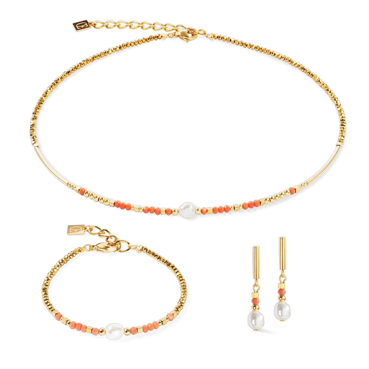 Coeur de Lion Sunset Pearl Earrings - Gold Coral