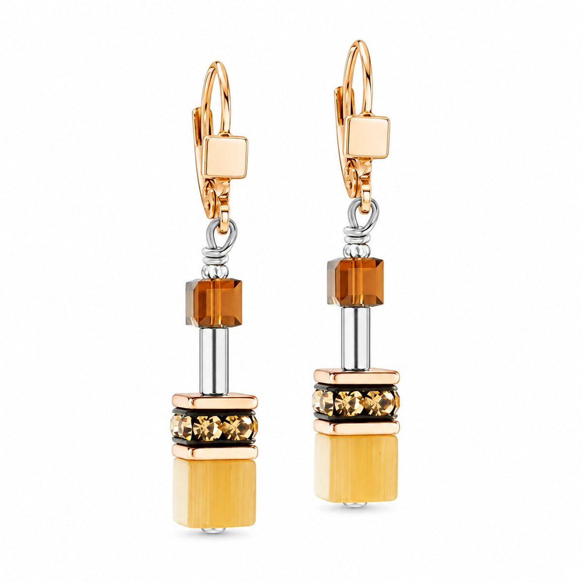 Coeur De Lion Rose Gold Plated Stainless Steel GeoCube Mocha Mousse Earrings