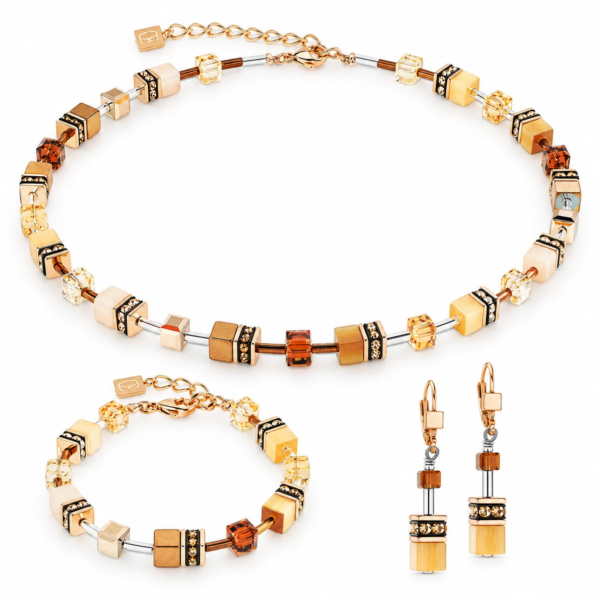Coeur De Lion Rose Gold Plated Stainless Steel GeoCube Mocha Mousse Bracelet