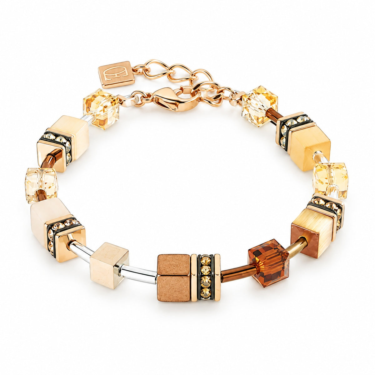 Coeur De Lion Rose Gold Plated Stainless Steel GeoCube Mocha Mousse Bracelet