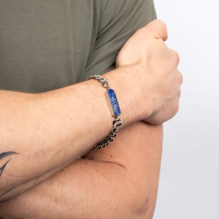 Fred Bennett Stainless Steel Lapis Bar Bracelet