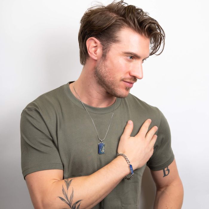 Fred Bennett Stainless Steel Lapis Bar Bracelet