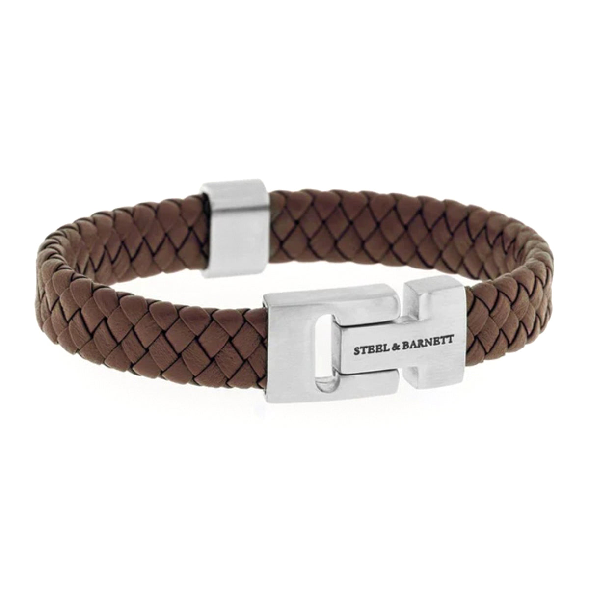 Steel & Barnett Harrison Woven Brown Leather & Stainless Steel Bracelet - Small (18-19cm)