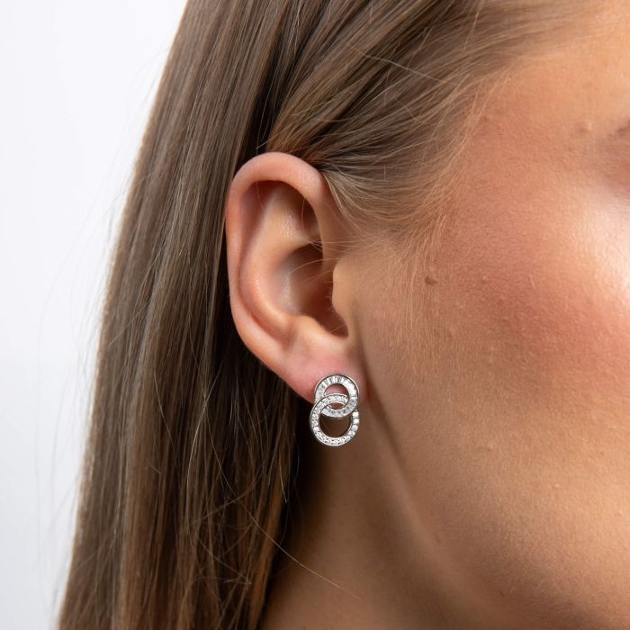 DIAMONFIRE Sterling Silver Cubic Zirconia Linked Double Circle Earrings