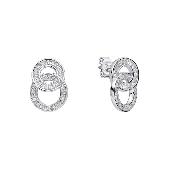 DIAMONFIRE Sterling Silver Cubic Zirconia Linked Double Circle Earrings