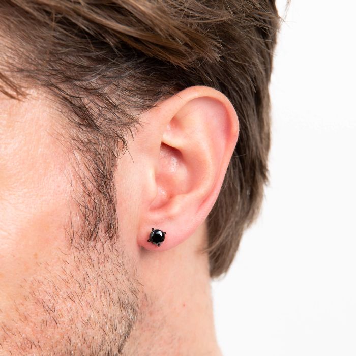 Fred Bennett Stainless Steel Black IP & Black Round Cubic Zirconia Four Claw Stud Earrings