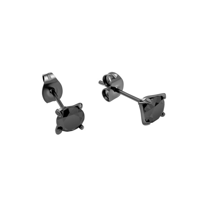 Fred Bennett Stainless Steel Black IP & Black Round Cubic Zirconia Four Claw Stud Earrings