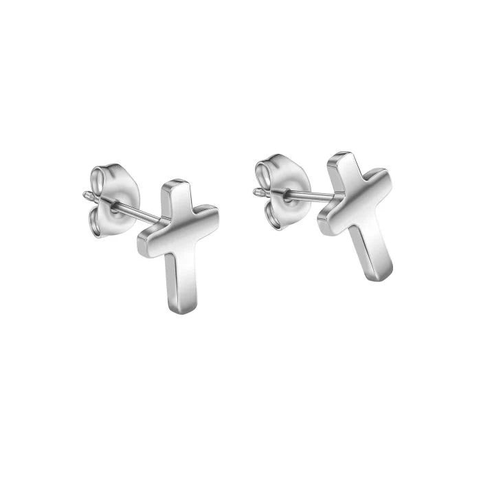 FredBennett Stainless Steel Round Cross Stud Earrings