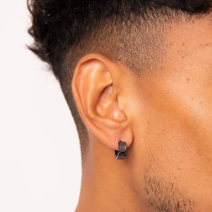 Fred Bennett Stainless Steel 'Gunmetal' IP Chevron Hinged Hoop Earrings