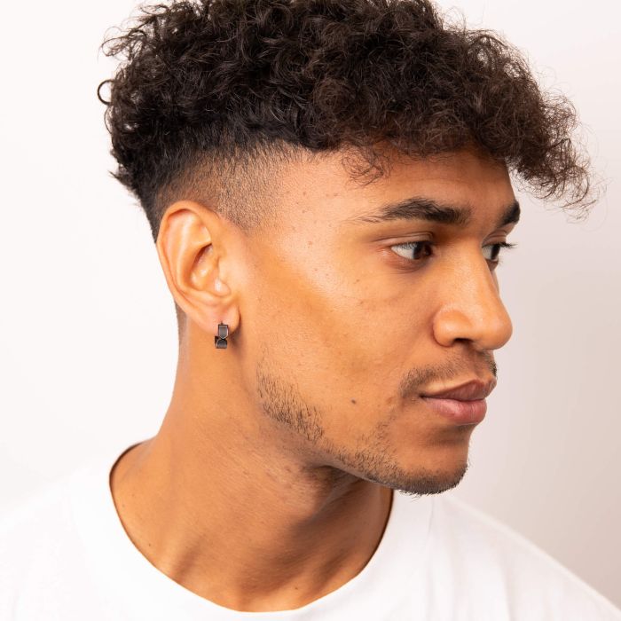 Fred Bennett Stainless Steel 'Gunmetal' IP Chevron Hinged Hoop Earrings