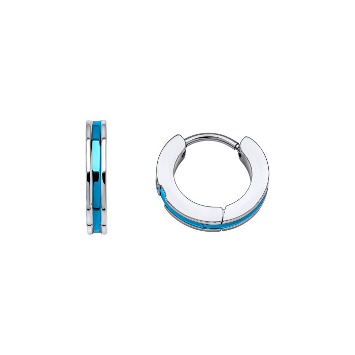 Fred Bennett Stainless Steel Blue PVD Stripe Hinged Hoop Earrings