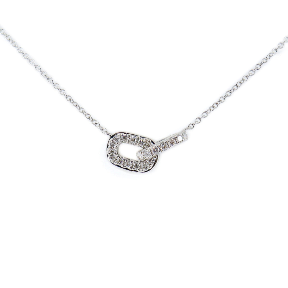 9ct White Gold Claw Set Round Brilliant cur Diamond 2x Link fixed Necklace