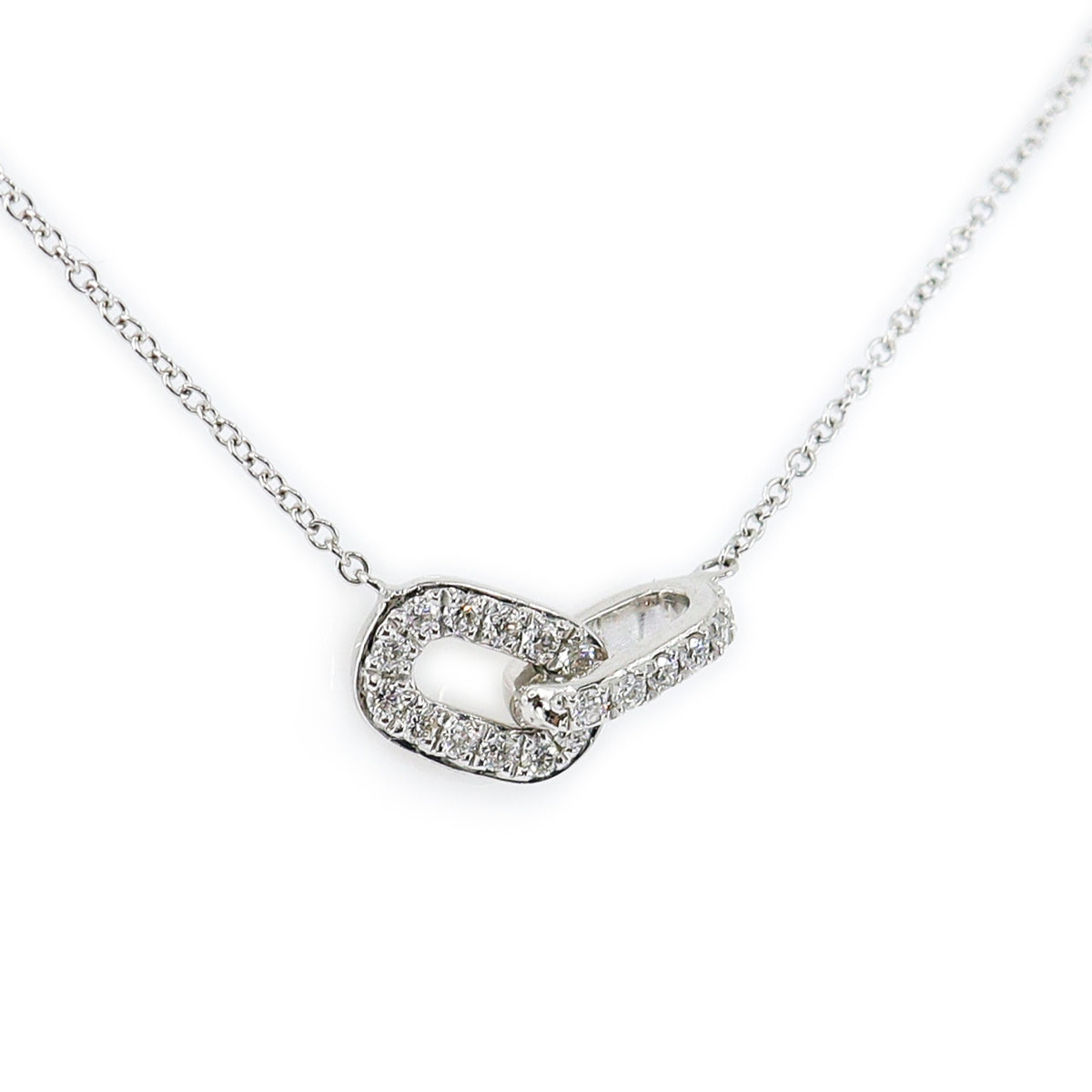 9ct White Gold Claw Set Round Brilliant cur Diamond 2x Link fixed Necklace