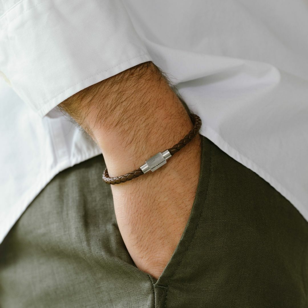 Steel & Barnett Luke Landon Brown Leather Bracelet -  Small