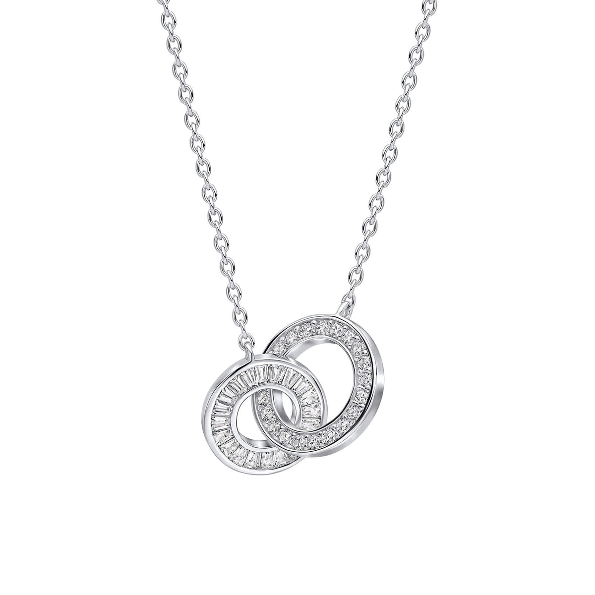DIAMONFIRE Sterling Silver Triple Plated Linked Circles Round + Baguette Cubic Zirconia Pendant on 1