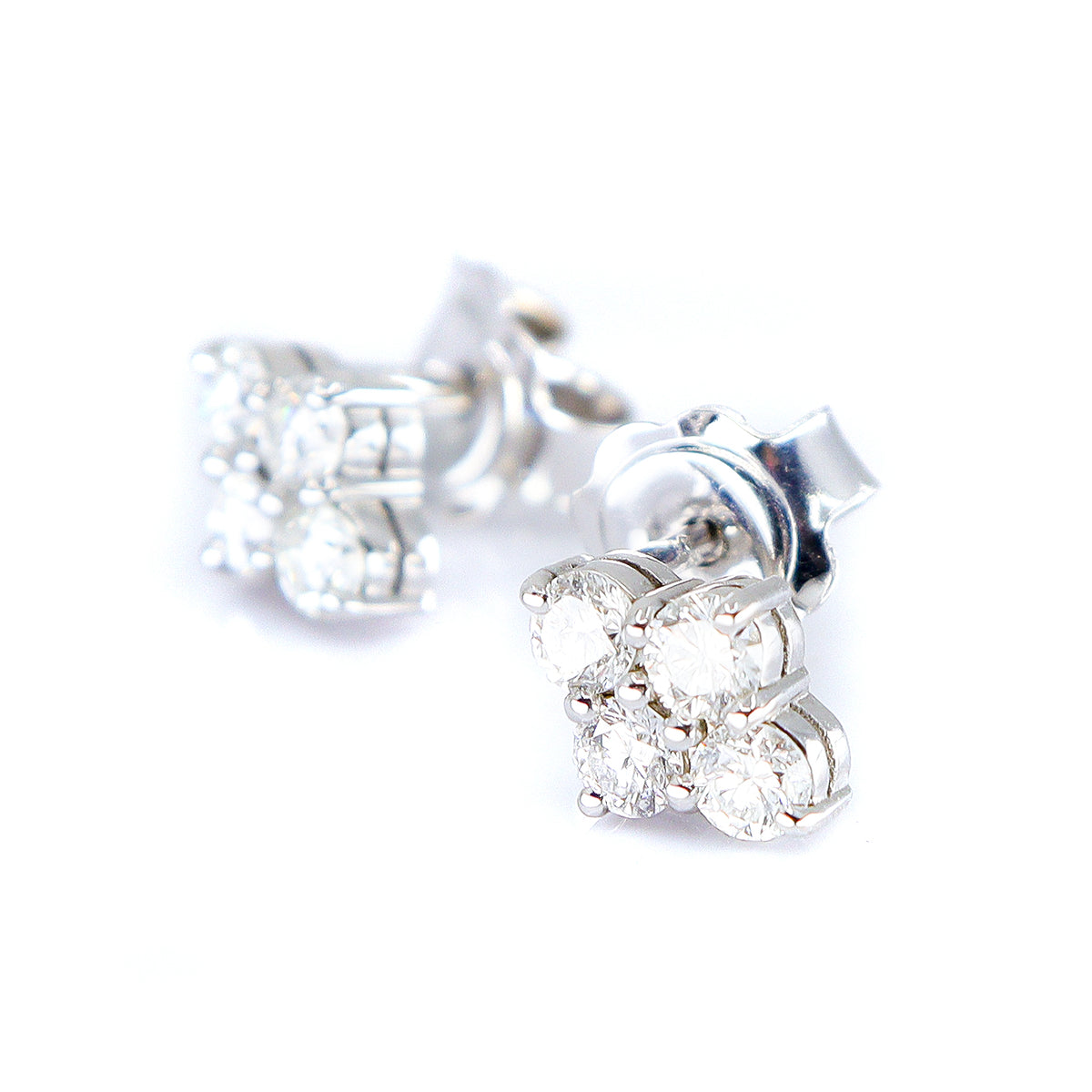 18ct White Gold 0.77ct Round Brilliant Cut Diamond Claw Set Four Stone Kite Shape Cluster Earrings