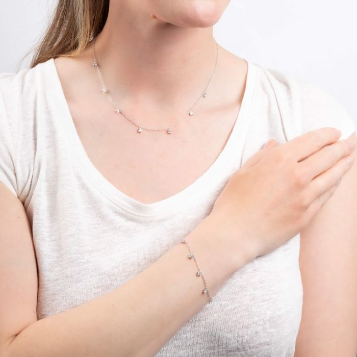 DIAMONFIRE Sterling Silver Triple Plated x7 Claw Set Cubic Zirconia Charm Bracelet